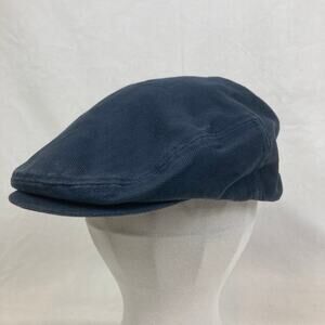 Duluth Trading Co Drivers Flat Cap M Blue Canvas Snap Brim Embroider Logo Lined